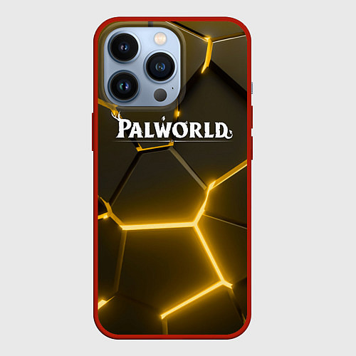 Чехол iPhone 13 Pro Palworld логотип разлом желтых плит / 3D-Красный – фото 1