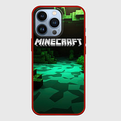 Чехол для iPhone 13 Pro Minecraft logo зеленый яркий мир, цвет: 3D-красный