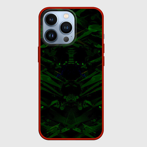 Чехол iPhone 13 Pro Зелёные узоры паттерны / 3D-Красный – фото 1