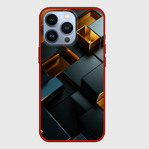 Чехол iPhone 13 Pro Черные и золотые слитки / 3D-Красный – фото 1