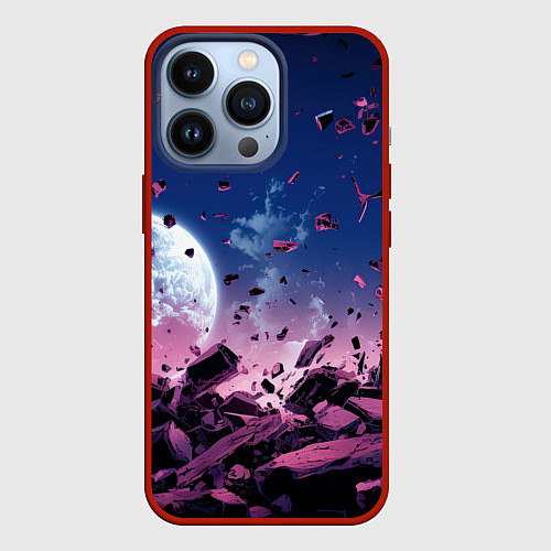 Чехол iPhone 13 Pro Абстрактные частицы в космосе / 3D-Красный – фото 1
