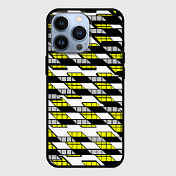 Чехол для iPhone 13 Pro Жёлтые треугольники и квадраты на белом фоне, цвет: 3D-черный