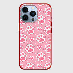 Чехол для iPhone 13 Pro Кошачьи лапки и сердечки, цвет: 3D-красный