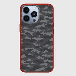 Чехол для iPhone 13 Pro Тёмный камуфляж из рыб, цвет: 3D-красный