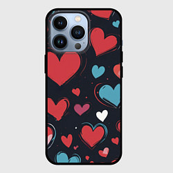 Чехол для iPhone 13 Pro Сердечный паттерн, цвет: 3D-черный