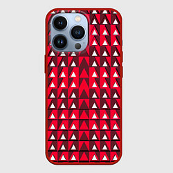 Чехол для iPhone 13 Pro Белые треугольники на красном фоне, цвет: 3D-красный