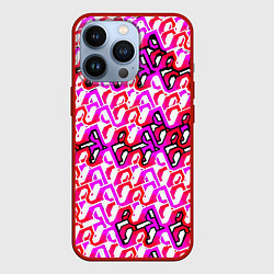 Чехол для iPhone 13 Pro Розовый узор и белая обводка, цвет: 3D-красный
