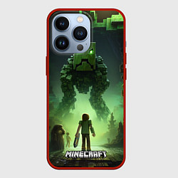Чехол для iPhone 13 Pro Minecraft зеленый монстр с яркими глазами, цвет: 3D-красный