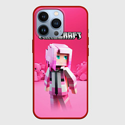 Чехол для iPhone 13 Pro Minecraft персонаж розовый фон, цвет: 3D-красный
