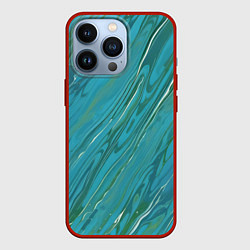 Чехол для iPhone 13 Pro Жидкая текстура оттенков морской волны, цвет: 3D-красный