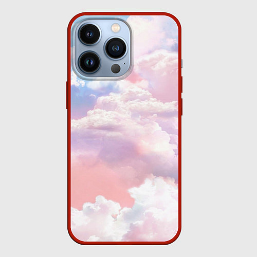Чехол iPhone 13 Pro Розовые облака в голубых небесах / 3D-Красный – фото 1