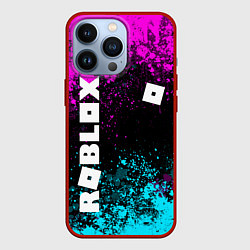 Чехол для iPhone 13 Pro Роблокс - неоновые брызги, цвет: 3D-красный