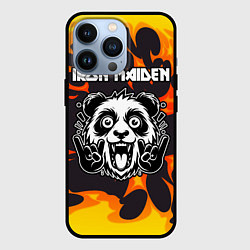 Чехол для iPhone 13 Pro Iron Maiden рок панда и огонь, цвет: 3D-черный