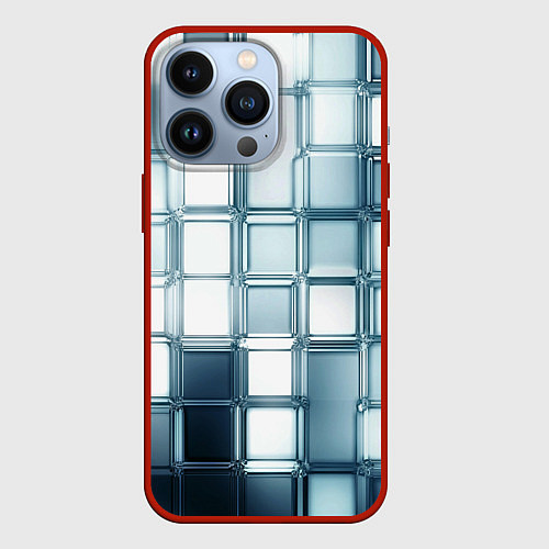 Чехол iPhone 13 Pro Зеркальная мозаика голубое стекло / 3D-Красный – фото 1