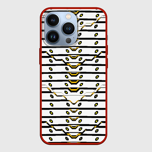 Чехол iPhone 13 Pro Жёлто-белая техно броня / 3D-Красный – фото 1