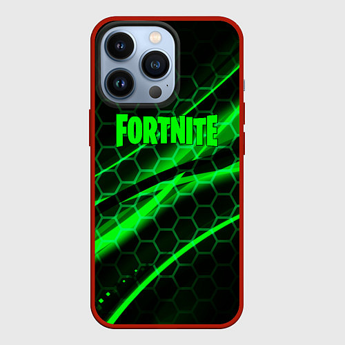 Чехол iPhone 13 Pro Fortnite epic броня зелёная / 3D-Красный – фото 1