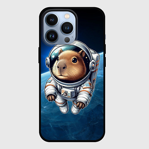 Чехол iPhone 13 Pro Кроха капибара в космическом скафандре / 3D-Черный – фото 1