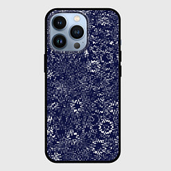 Чехол для iPhone 13 Pro Тёмно-синий с белым абстрактный искажение, цвет: 3D-черный