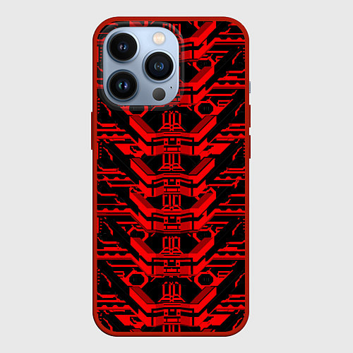 Чехол iPhone 13 Pro Красная техно-броня на чёрном фоне / 3D-Красный – фото 1