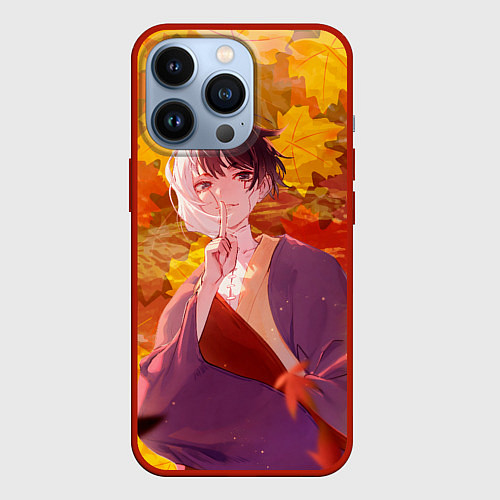 Чехол iPhone 13 Pro Гэн Асагири на фоне листвы из Доктора Стоуна / 3D-Красный – фото 1