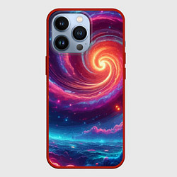 Чехол для iPhone 13 Pro Яркая неоновая галактика - нейросеть, цвет: 3D-красный