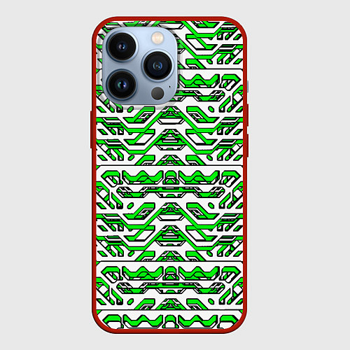 Чехол iPhone 13 Pro Техно броня зелёно-белая / 3D-Красный – фото 1