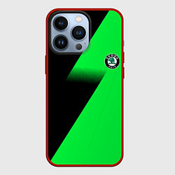 Чехол для iPhone 13 Pro Skoda green line geometry, цвет: 3D-красный