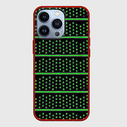 Чехол для iPhone 13 Pro Зелёные круги и полосы, цвет: 3D-красный
