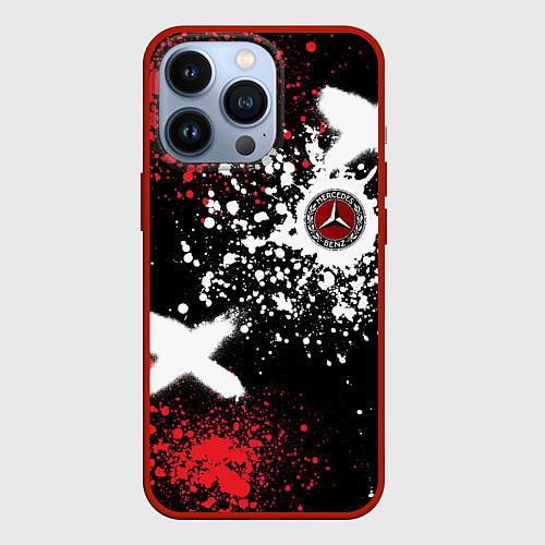 Чехол iPhone 13 Pro Мерседес на фоне граффити и брызг красок / 3D-Красный – фото 1