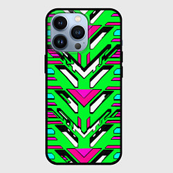 Чехол для iPhone 13 Pro Техно броня розово-зелёная, цвет: 3D-черный