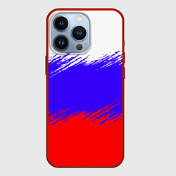Чехол для iPhone 13 Pro Триколор штрихи, цвет: 3D-красный