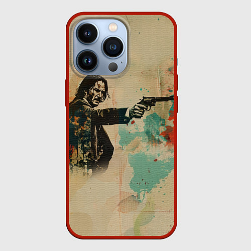 Чехол iPhone 13 Pro Джон Уик в стиле гранж / 3D-Красный – фото 1