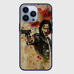 Чехол для iPhone 13 Pro Джон Уик с пистолетом в стиле гранж, цвет: 3D-тёмно-синий