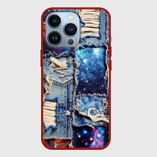 Чехол iPhone 13 Pro Звездный небосвод - пэчворк / 3D-Красный – фото 1