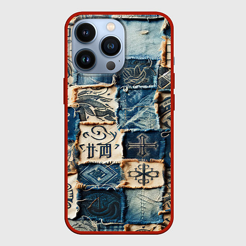 Чехол iPhone 13 Pro Татуировки на дениме / 3D-Красный – фото 1