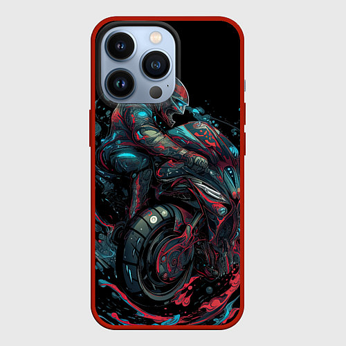 Чехол iPhone 13 Pro Мотоцикл будущего в стиле киберпанк / 3D-Красный – фото 1