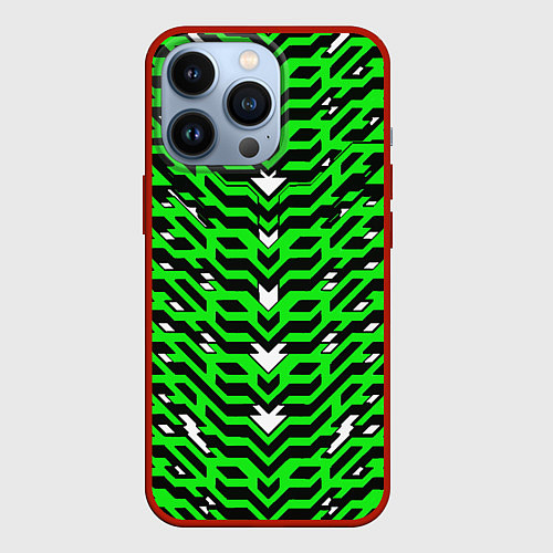 Чехол iPhone 13 Pro Агрессивный зелёный паттерн / 3D-Красный – фото 1