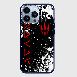 Чехол для iPhone 13 Pro Знаки из Ведьмака - белые брызги, цвет: 3D-тёмно-синий