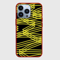Чехол для iPhone 13 Pro Желтые светящиеся линии, цвет: 3D-красный