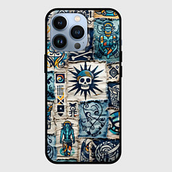 Чехол для iPhone 13 Pro Пэчворк деним с пиратами, цвет: 3D-черный