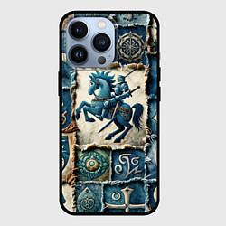 Чехол для iPhone 13 Pro Рыцарь на пэчворк дениме, цвет: 3D-черный