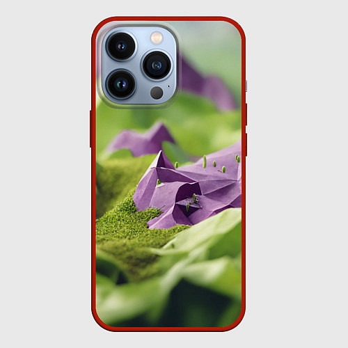 Чехол iPhone 13 Pro Геометрический пейзаж фиолетовый и зеленый / 3D-Красный – фото 1
