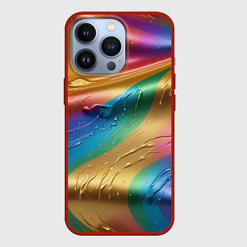 Чехол iPhone 13 Pro Жидкий радужный металл / 3D-Красный – фото 1