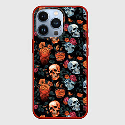 Чехол для iPhone 13 Pro Весёлые черепа в кустах, цвет: 3D-красный