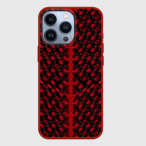 Чехол iPhone 13 Pro Красные киберпанк ячейки на белом фоне / 3D-Красный – фото 1