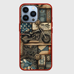 Чехол для iPhone 13 Pro Patchwork with a motorcycle - ai art, цвет: 3D-красный