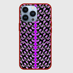 Чехол для iPhone 13 Pro Розовые киберпанк ячейки на чёрном фоне, цвет: 3D-красный