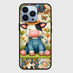 Чехол для iPhone 13 Pro Прикольный телёнок и его друзья - пэчворк, цвет: 3D-черный