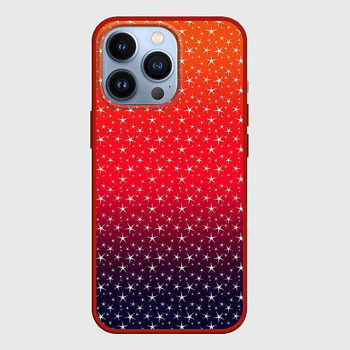 Чехол iPhone 13 Pro Градиент оранжево-фиолетовый со звёздочками / 3D-Красный – фото 1