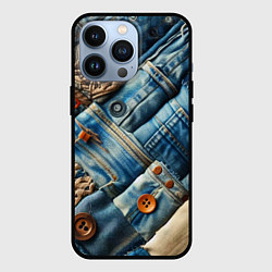 Чехол для iPhone 13 Pro Джинсовый пэчворк с пуговицами - мода, цвет: 3D-черный